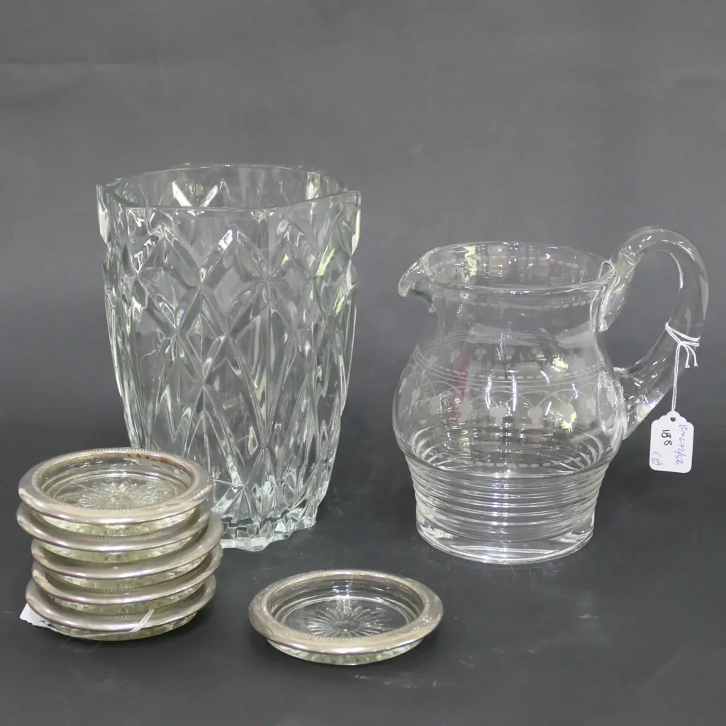 CRYSTAL JUG/VASE + 6 COASTERS Image 1++