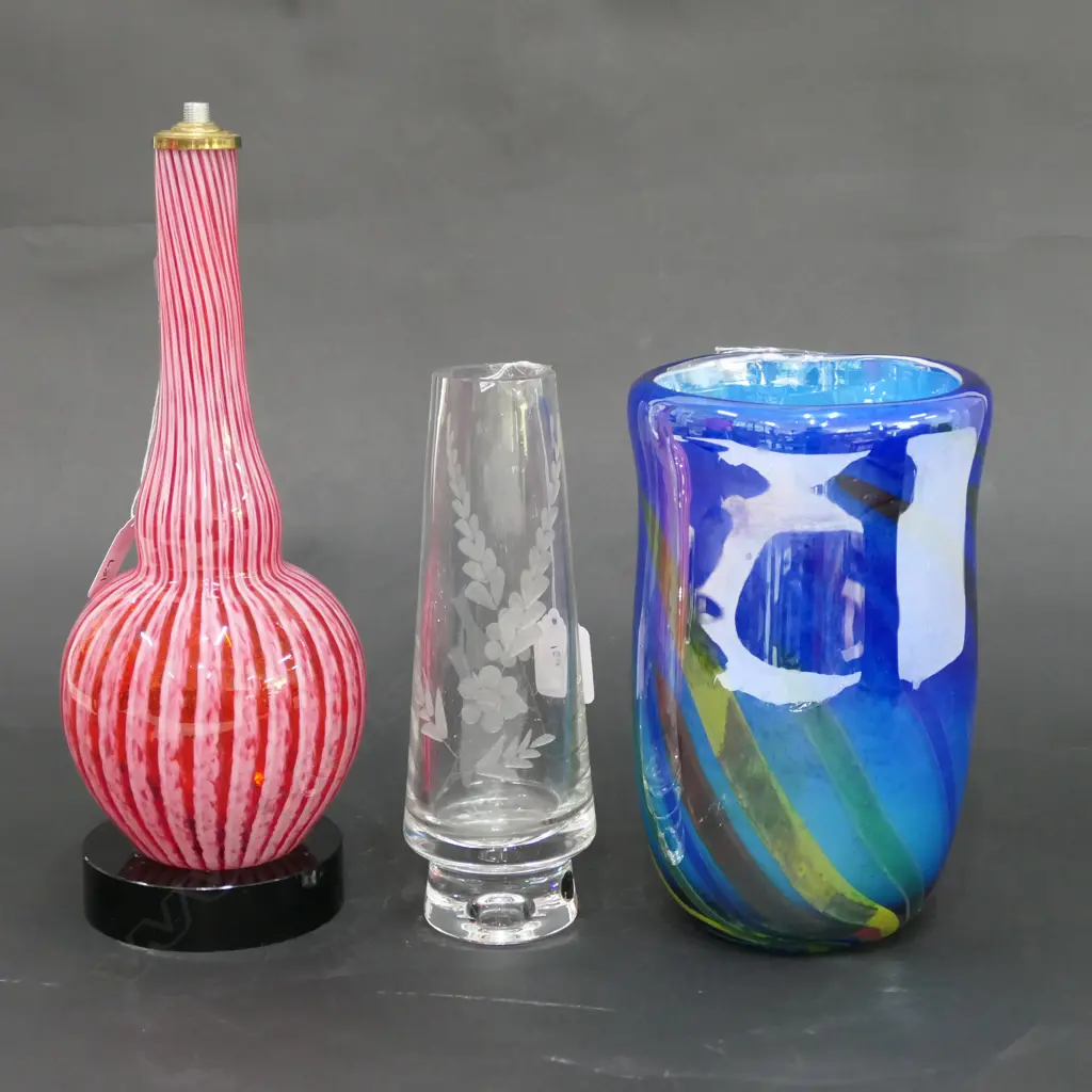 ART GLASS VASE,SWEDISH CRYSTAL VASE +GLASS LAMP BASE  Image 1++