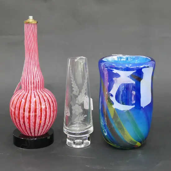 ART GLASS VASE,SWEDISH CRYSTAL VASE +GLASS LAMP BASE 