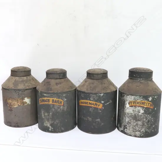 4 VINTAGE STORAGE TINS H. 260MM