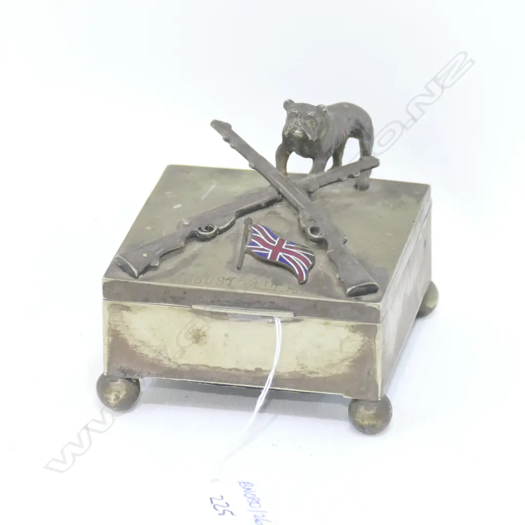 S/Plate figural cigarette box – Engraved August 4th, 1914 Image 1++