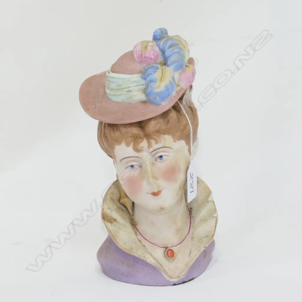 EARLY 20THC BISQUE YOUNG WOMAN LIDDED JAR A.F Image 1++