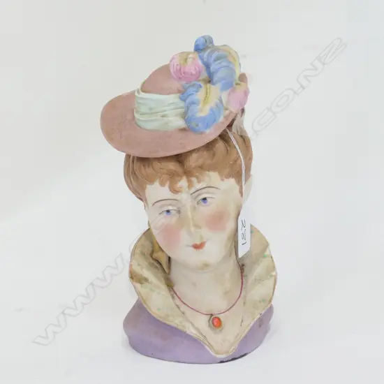 EARLY 20THC BISQUE YOUNG WOMAN LIDDED JAR A.F