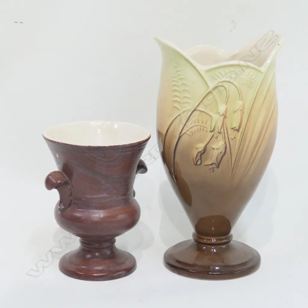 TITAN NZ POTTERY KOWHAI AND BROWN VASES A/F Image 1++