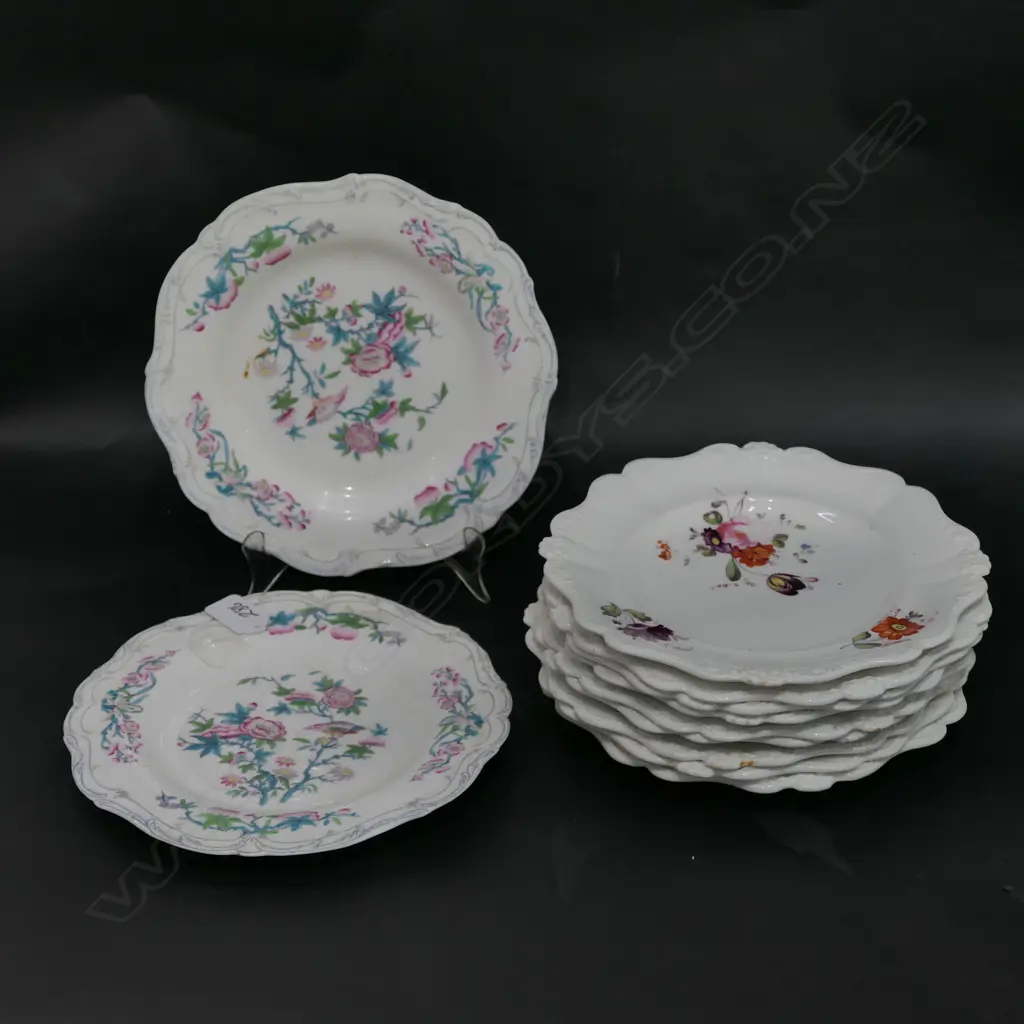 9 19TH CENT. FLORAL PLATES AND TWO FELSPAR PORCELAIN Image 1++