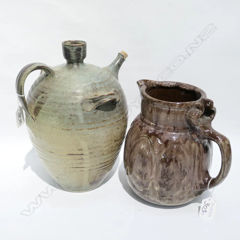 NZ POTTERY ATTRIB LOVATT WELLINGTON JUG C1920+ WAIMEA POTTERY WINE JUG Image 1++