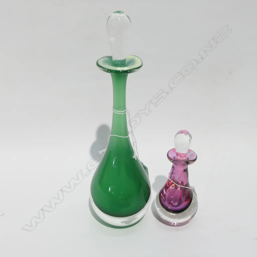 2 ART GLASS PERFUME BOTTLES - ONE GARRY NASH SGD + DATED '95. TALLEST H. 200MM Image 1++
