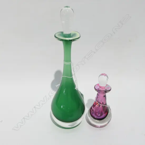 2 ART GLASS PERFUME BOTTLES - ONE GARRY NASH SGD + DATED '95. TALLEST H. 200MM