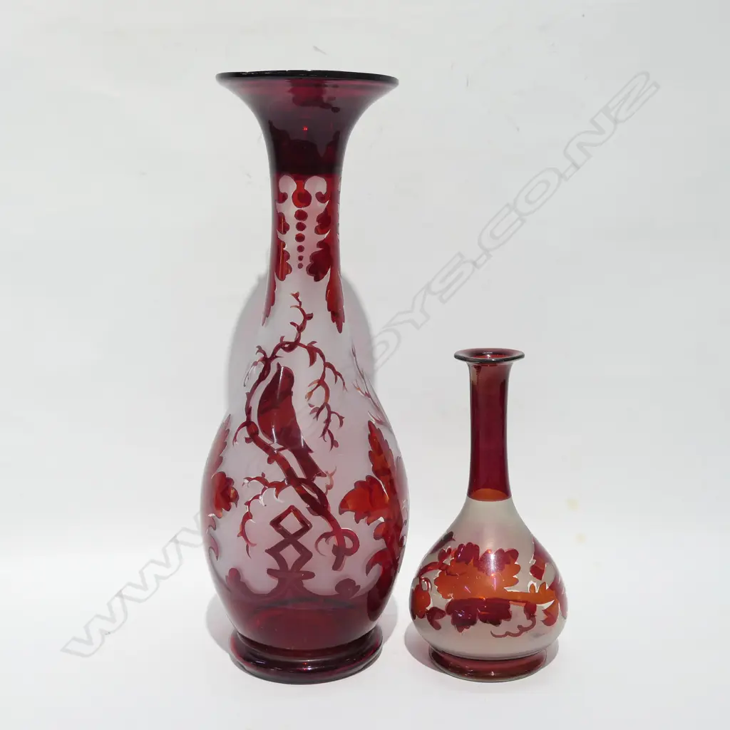 TWO VICTORIAN FROSTED RUBY GLASSES TALLEST 310MM H Image 1++