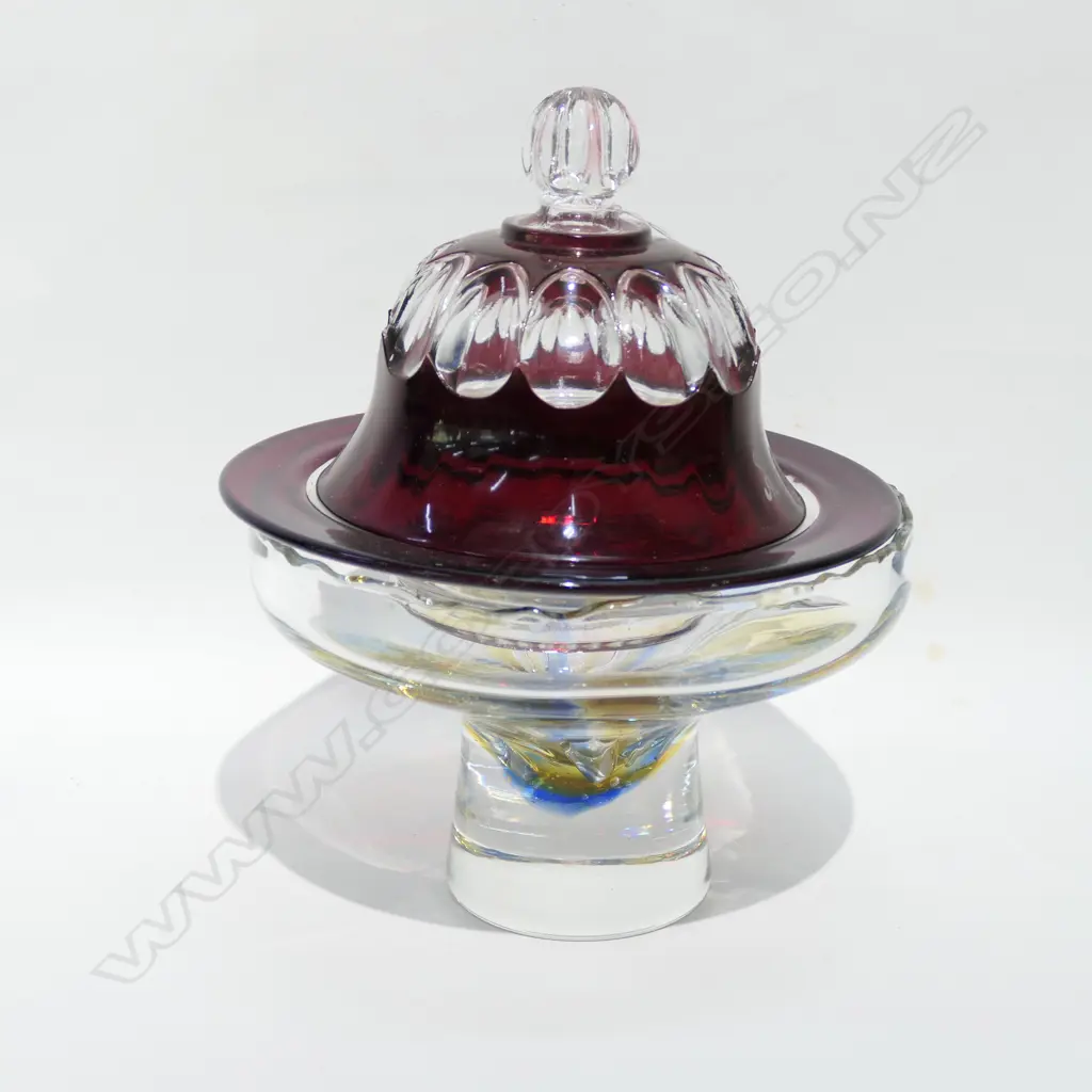 CUT GLASS CHEESE DISH (ACK WINTER SHOW 1922) + ART GLASS COMPORT Image 1++