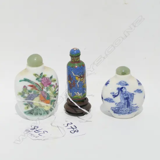 CLOISONNE SCENT BOTTLE + 2 PORCELAIN