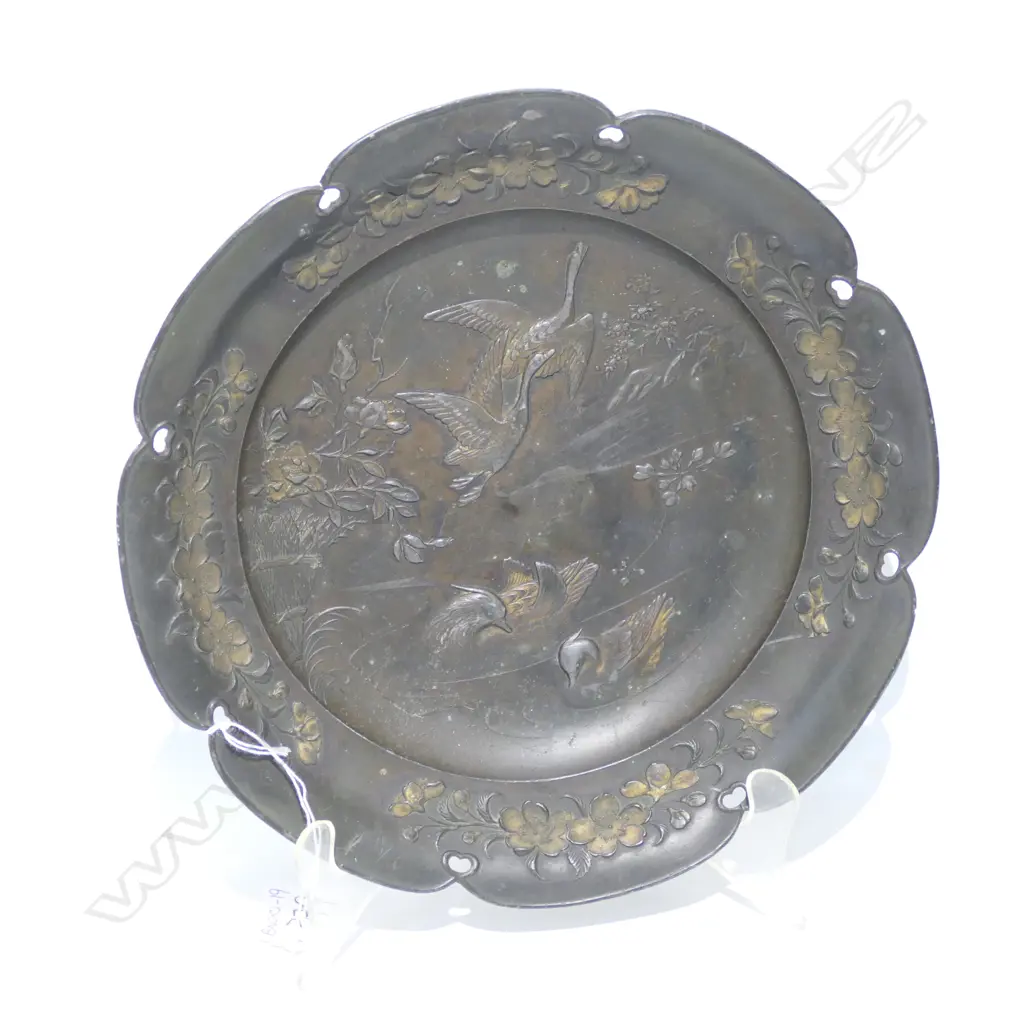 19thC Japanese decorated metal plate – waterfowl Image 1++