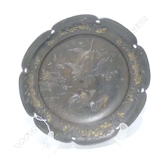 19thC Japanese decorated metal plate – waterfowl