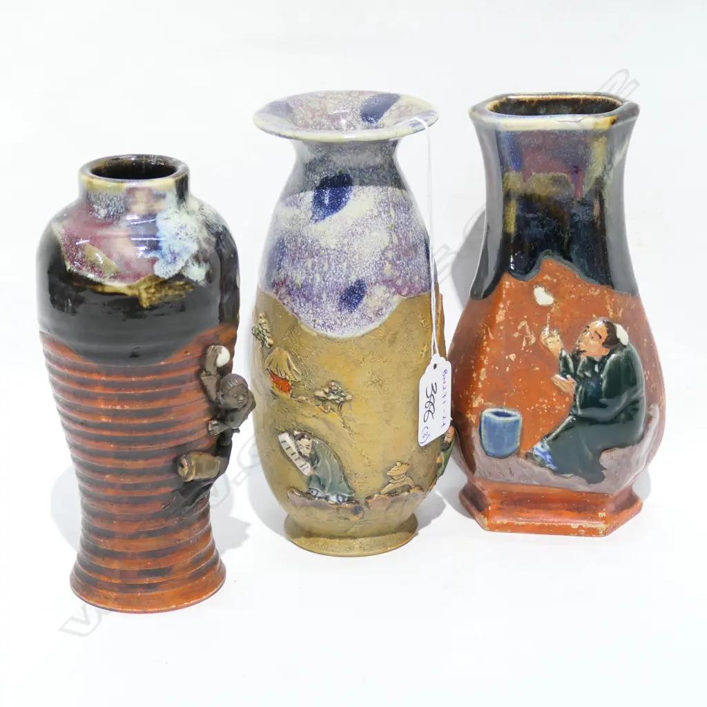 THREE SUMIDA GAWA VASES - LARGEST H. 180MM Image 1++
