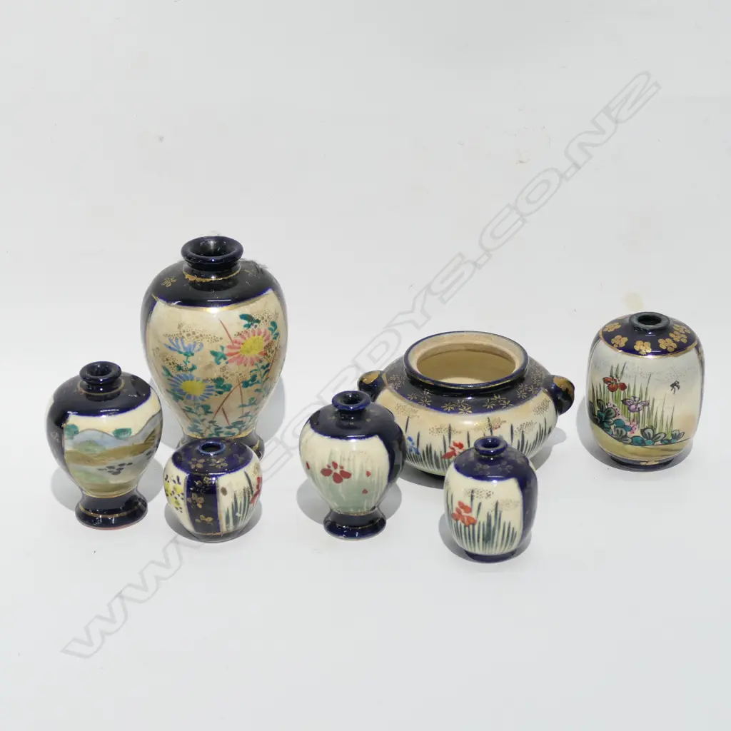 7 MINIATURE SATSUMA H/PAINTED VASES Image 1++
