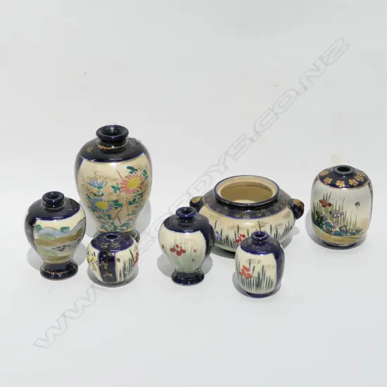 7 MINIATURE SATSUMA H/PAINTED VASES