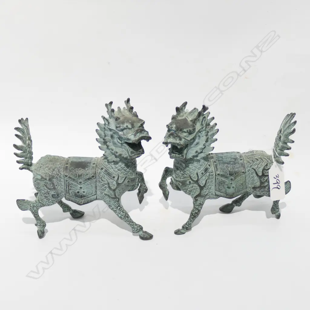 PR ORIENTAL BRONZE DRAGONS/ LIONS LENGTH 13CM Image 1++