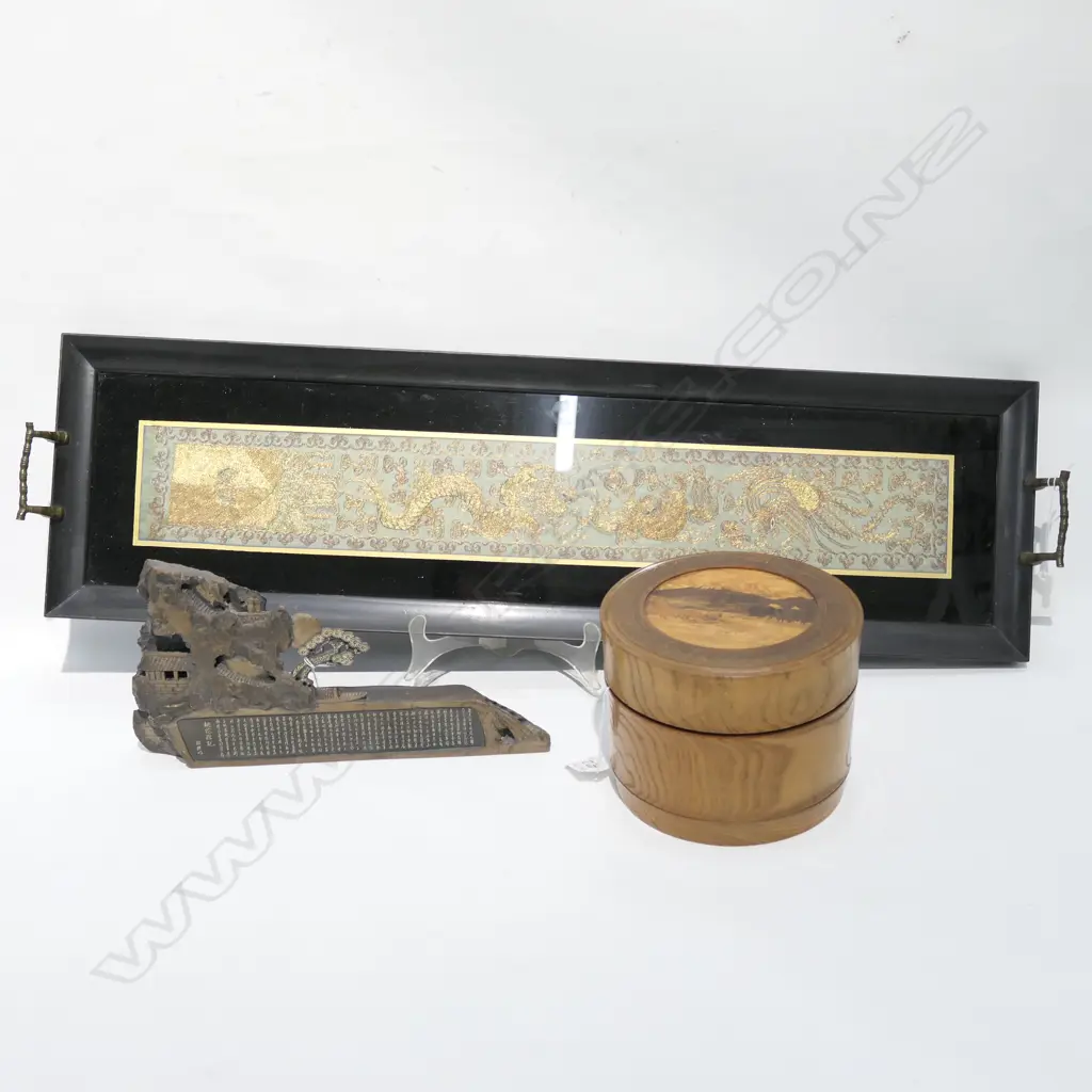 LACQUER EMBROIDERY TRAY W. 700MM + COLLAR BOX + ANOTHER Image 1++