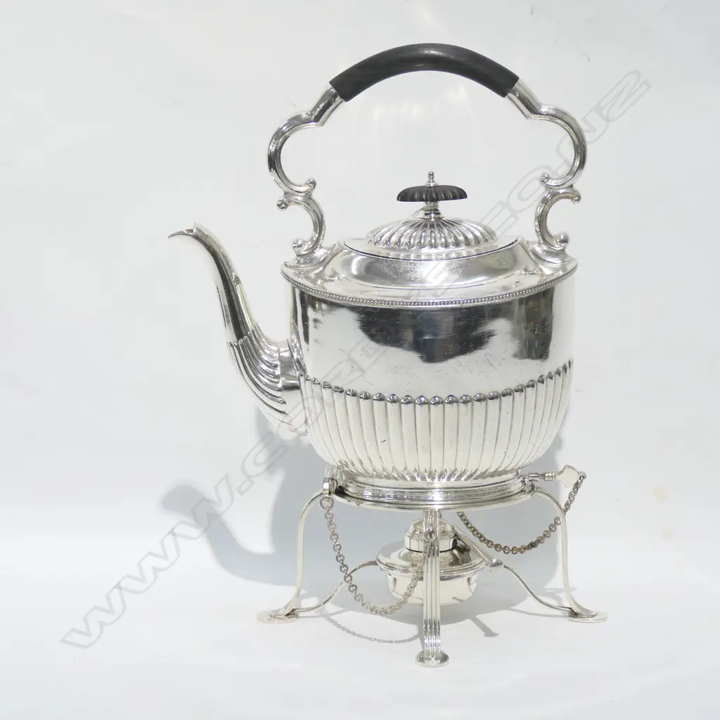 1920's SILVER PLATE SPIRIT KETTLE WITH BURNER Image 1++