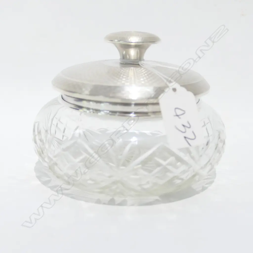 1920'S SILVER TOPPED VANITY POWDER BOWL CUT CRYSTAL Image 1++