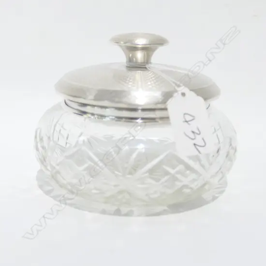 1920'S SILVER TOPPED VANITY POWDER BOWL CUT CRYSTAL