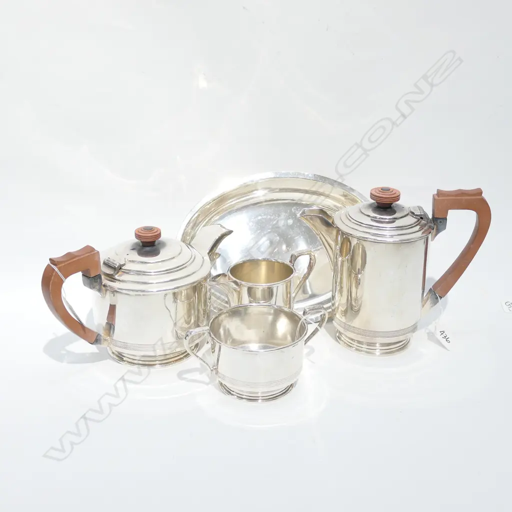 WALKER & HALL ART DECO 4 PCE S/ P TEA SET + SILVER PLATED ITEM. Image 1++