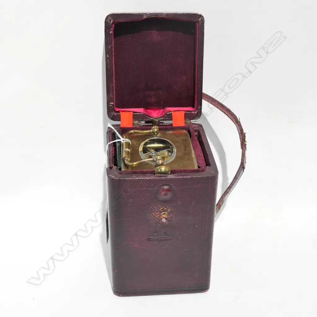 19thC. BRASS CARRAIGE CLOCK IN CASE H.110MM Image 1++