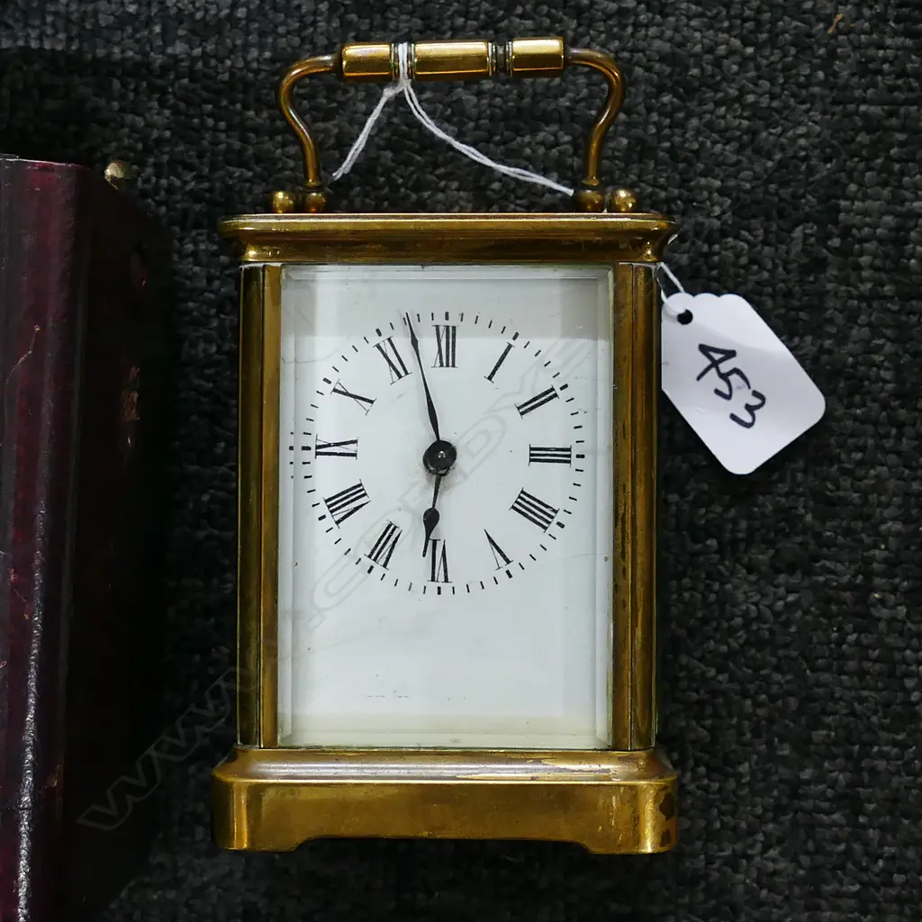 19thC. BRASS CARRAIGE CLOCK IN CASE H.110MM Image 1++