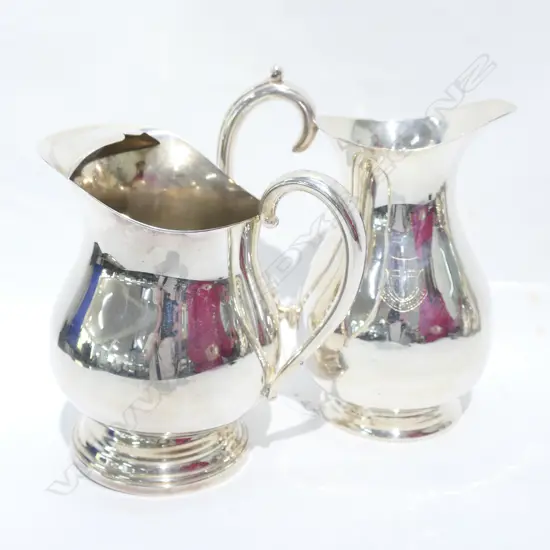 TWO MONOGRAMMED EP JUGS TALLEST 200MM H