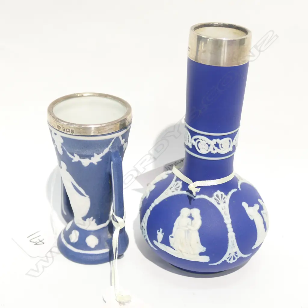 TWO SILVER TOPPED VASES - TUNSTALL + ANOTHER. LARGEST H. 150MM Image 1++