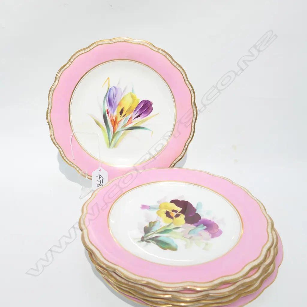 6 PINK LATE 19TH CENT. PLATES 225MM DIA Image 1++