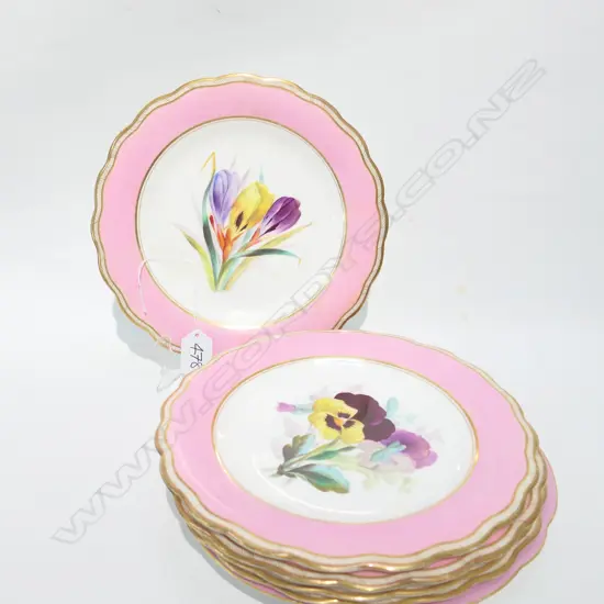 6 PINK LATE 19TH CENT. PLATES 225MM DIA