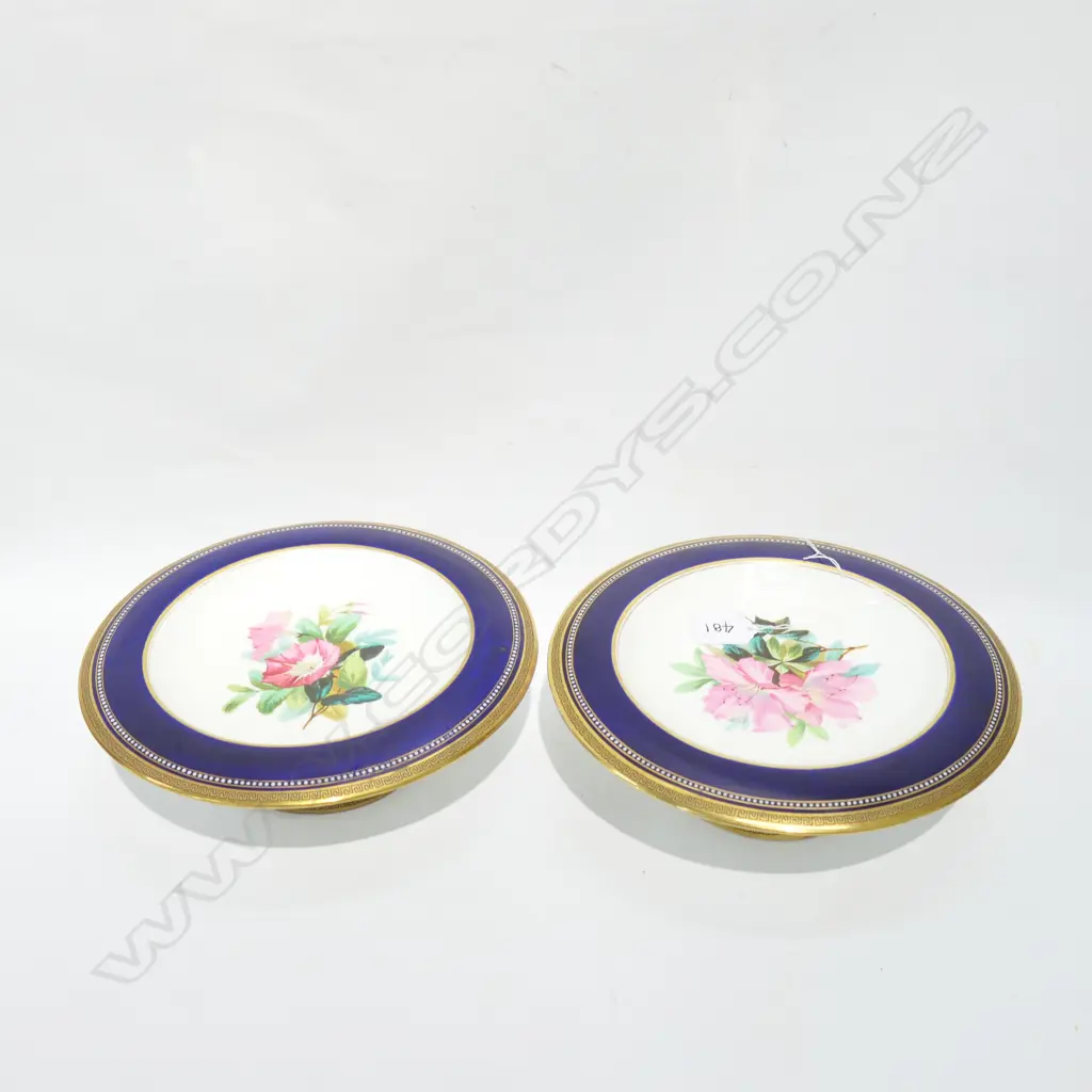 PAIR LATE 19TH CENT. FLORAL COMPORTS 250MM DIA Image 1++