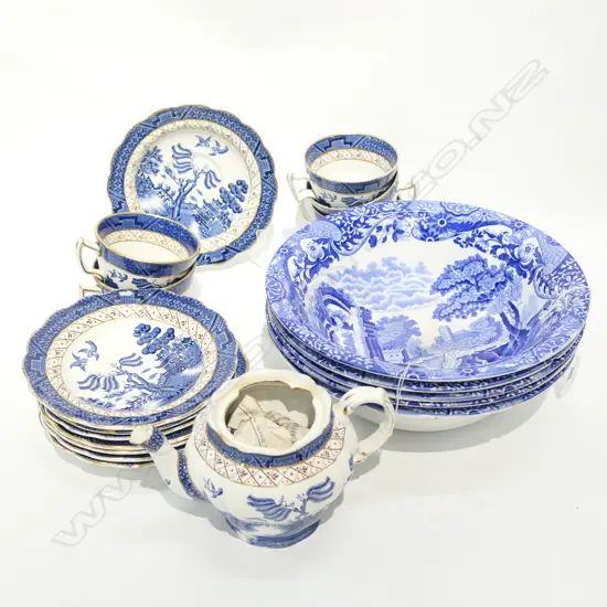 5 COPLAND SPODE ITALIAN BOWLS + BOOTHS WILLOW PATTERN TEA SERVICE A/.F