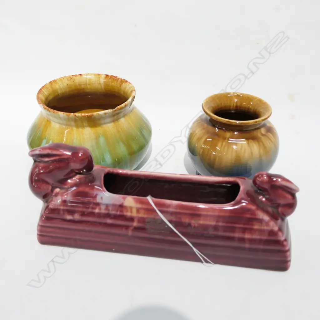 HARE TROUGH VASE - SYDNEY W. 210MM + JOHN CAMPBELL VASE (A/F) + ANOTHER Image 1++