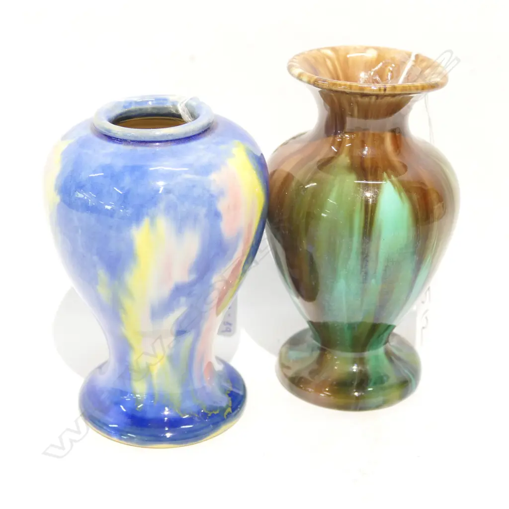 TWO H. MCHUGH ART DECO STUDIO POTTERY VASES LARGEST H. 130MM Image 1++