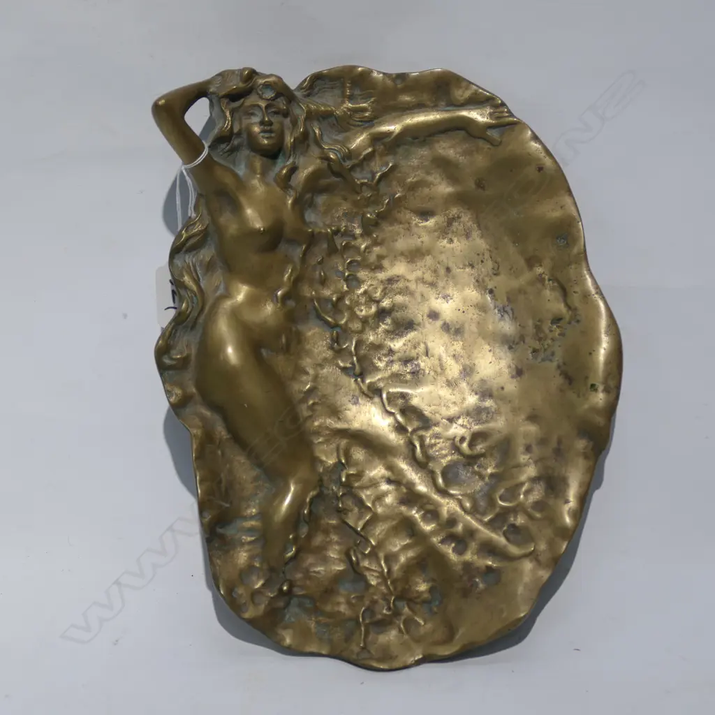 BRASS ART NOUVEAU STYLE PLAQUE NAKED MAIDEN L.280mm Image 1++