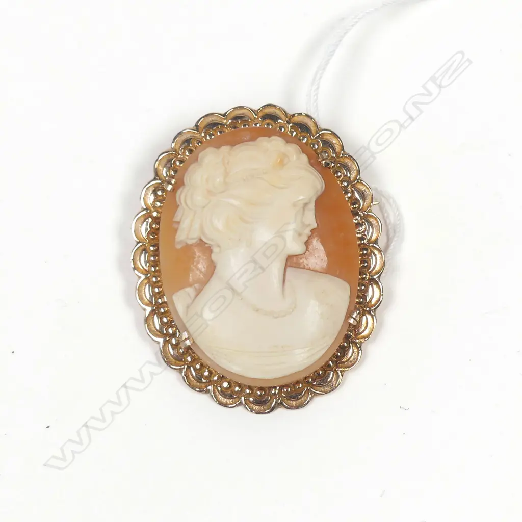 9CT ROSE GOLD AND CAMEO BROOCH Image 1++