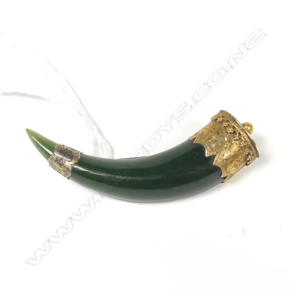 ANTIQUE GILDED GOLD GREENSTONE BROOCH #17243 Image 1++