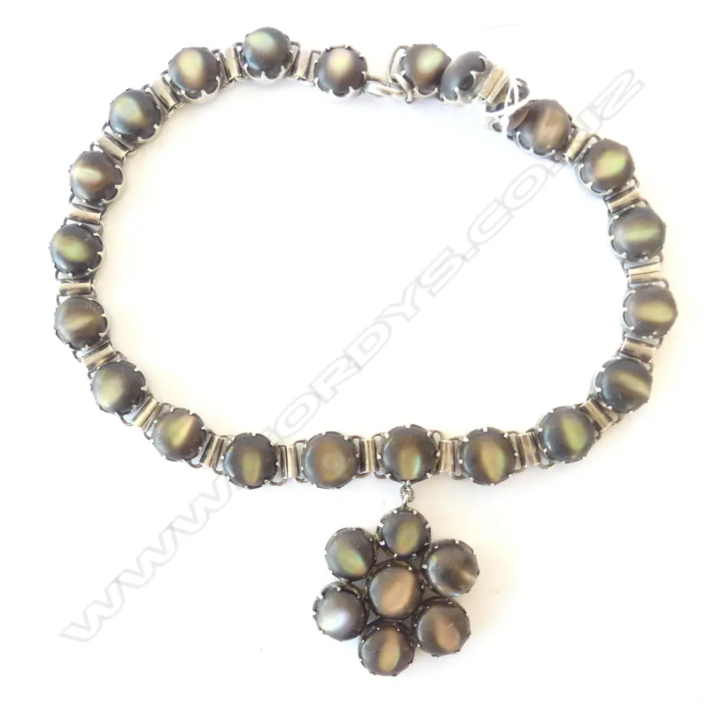 SILVER & MOP NECKLACE PENDANT DROP Image 1++