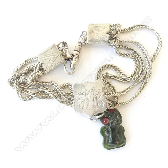 Antique sterling silver and NZ greenstone tiki Albert