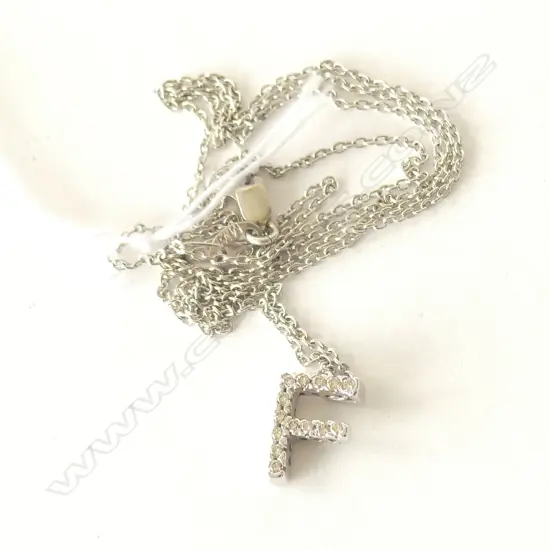 9CT WHITE GOLD DIAMOND SET 'F' PENDANT ON 9CT CHAIN