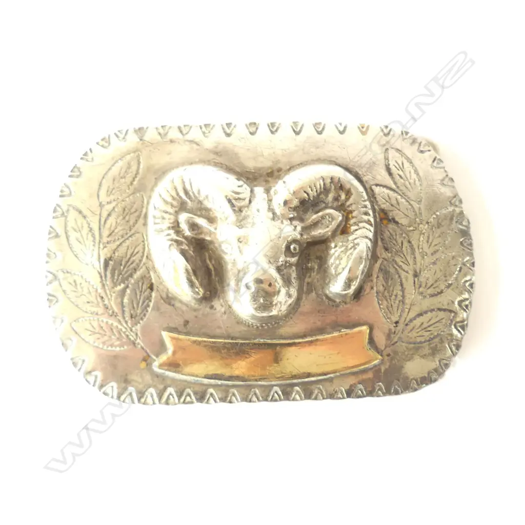 Vintage USA sterling silver and 1/5th 10ct gold rams head belt buckle Image 1++