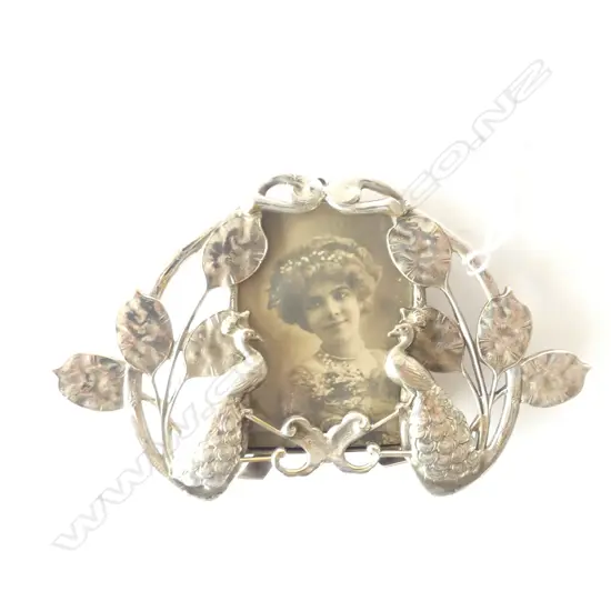 ART NOUVEAU SILVER PHOTO FRAME SMALL W PEACOCKS