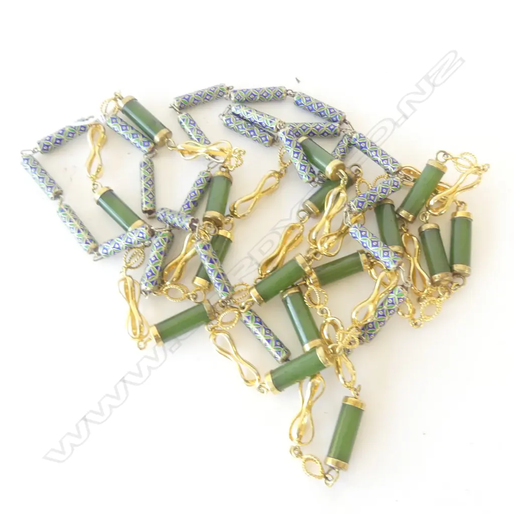GP GREENSTONE NECKLACE; & ENAMEL NECKLACE Image 1++