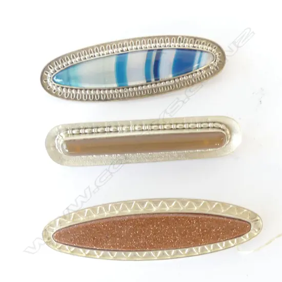 3 HAND MADE STG SILVER AGATE BROOCHES