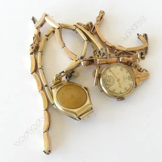 2 x 9ct GOLD WATCHES & BROKEN GOLD WATCH STRAPS