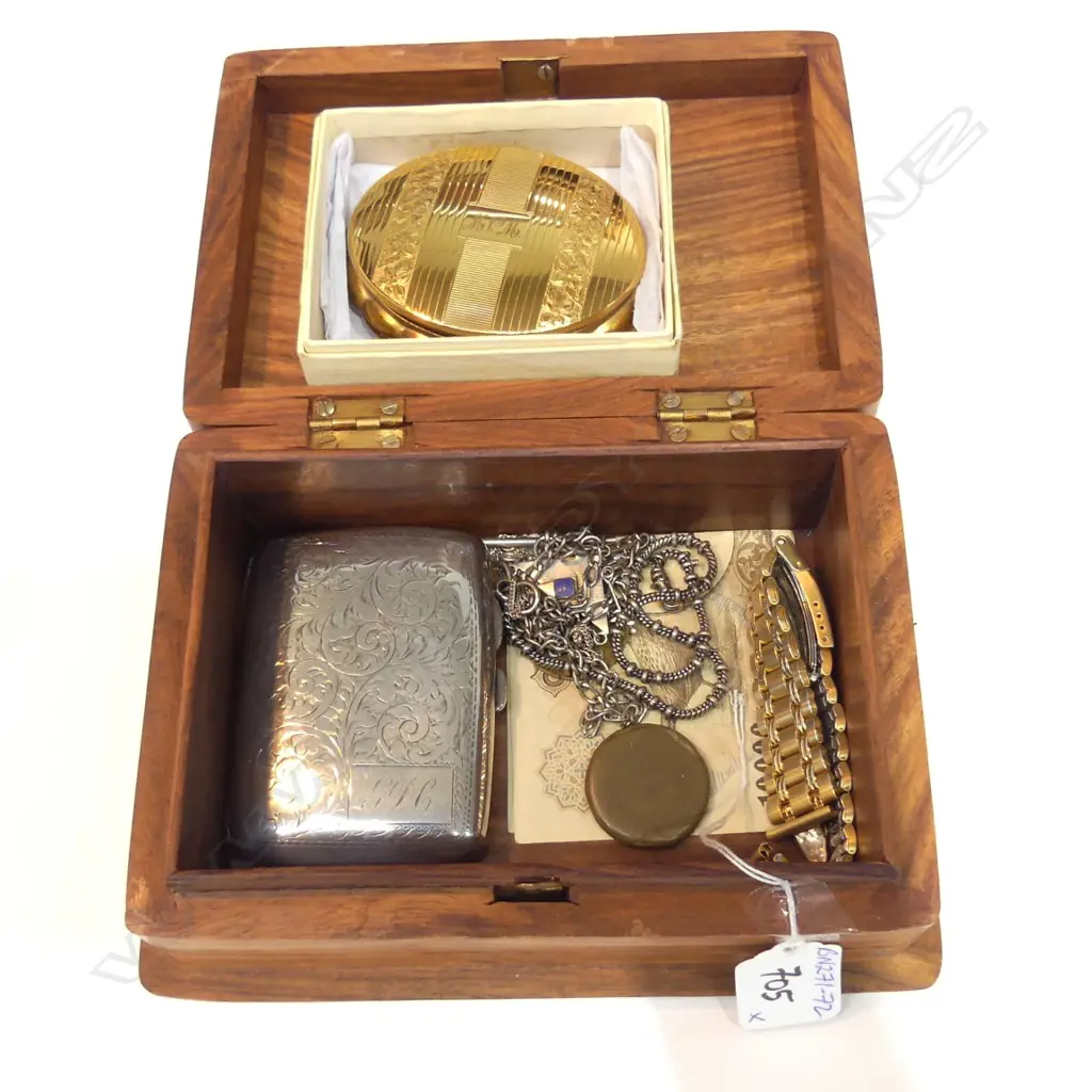 ROSEWOOD JEWEL BOX + COMPACT, 9CT CUFFLINK ETC Image 1++