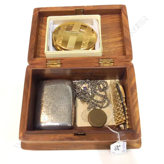 ROSEWOOD JEWEL BOX + COMPACT, 9CT CUFFLINK ETC