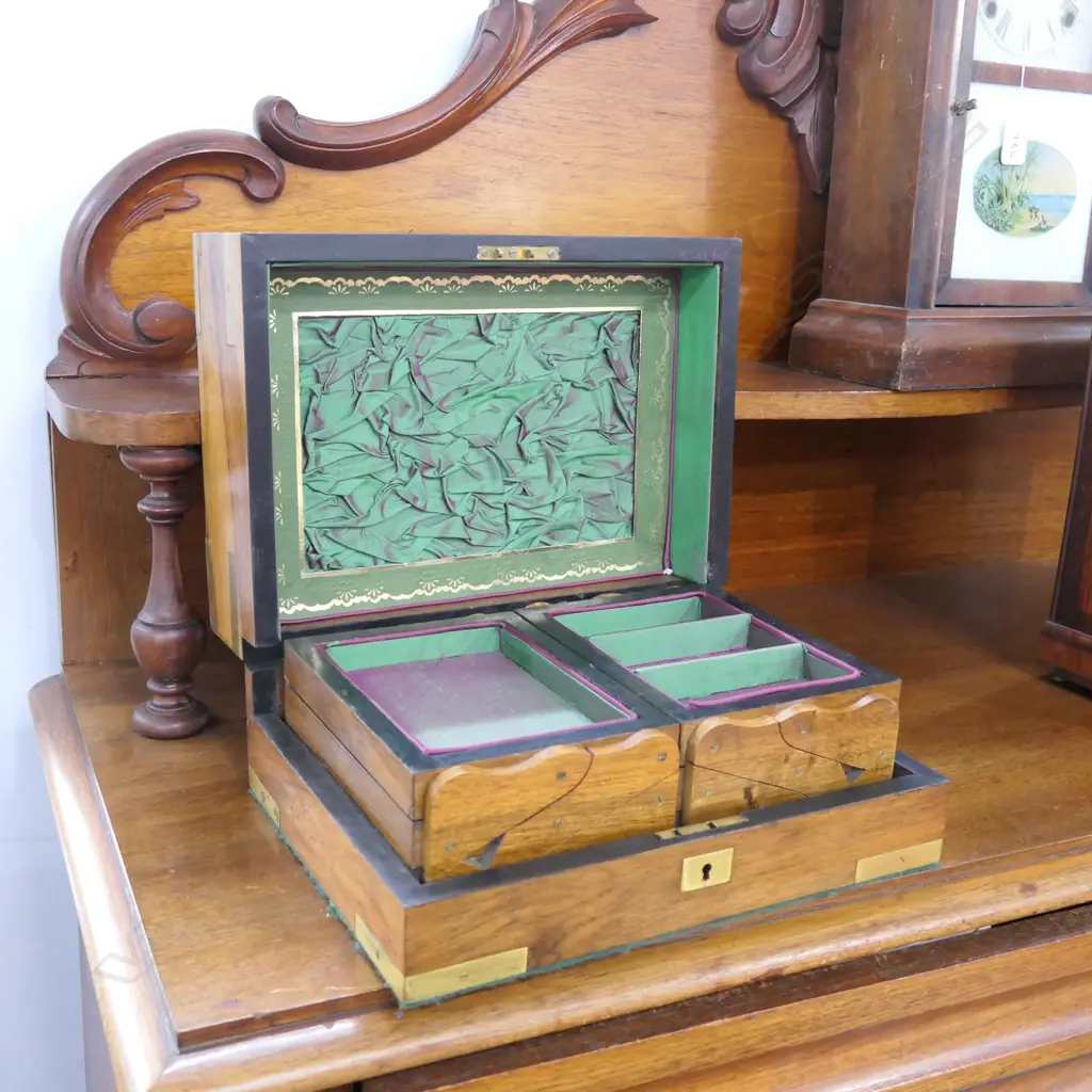 19THC ROSEWOOD BRASS BOUND SEWING BOX L300 MM Image 1++